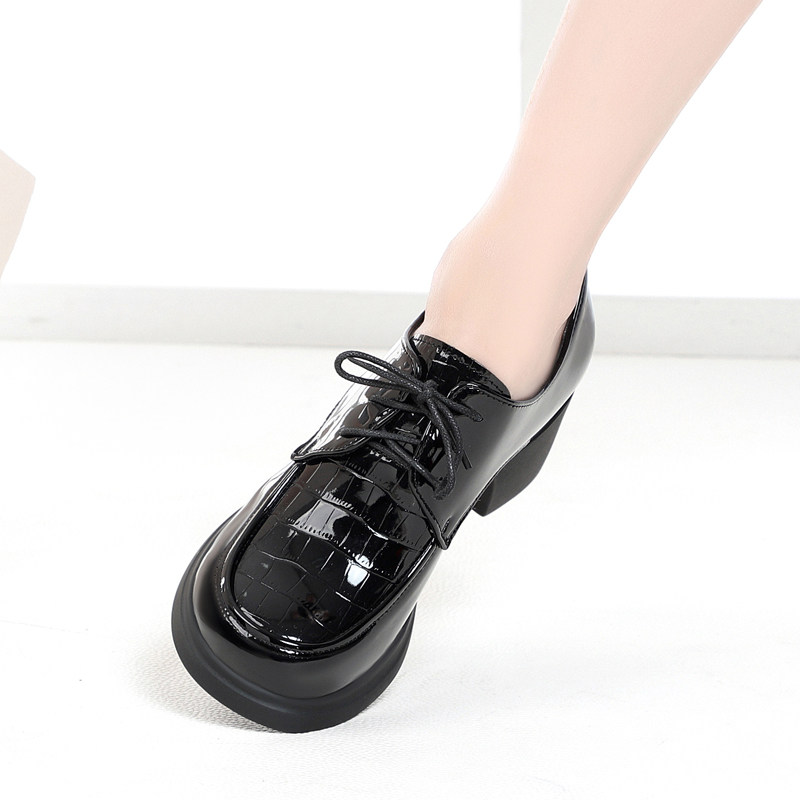 漆皮系带单鞋女真皮高跟乐福鞋2025新款百搭英伦风粗跟女鞋小皮鞋,女鞋,深口单鞋,淘宝优惠券,粉丝福利购,淘宝优惠卷