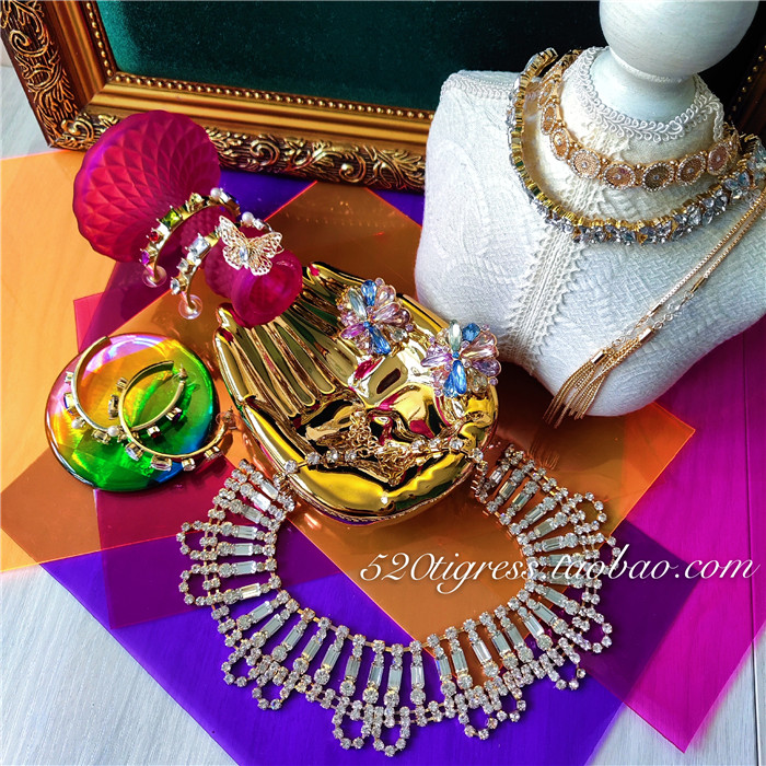 tigress 欧美小众复古水钻项链 彩宝耳环