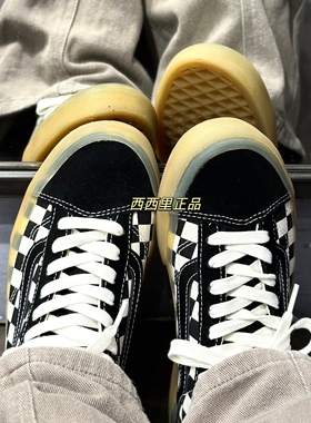 VANS黑生胶款STYLE36黑色棋盘格帆布低帮男女休闲板鞋VN0A3DZ31KP