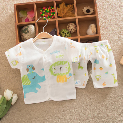 婴儿短袖两件套纱布内衣套装夏季
