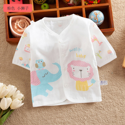婴儿纱布夏季七分袖短袖开胸上衣