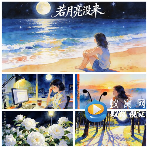 S7296《若是月亮还没来》伴奏 励志青春晚会节目演出背景视频素材