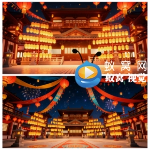 S7169 70汉唐宫殿建筑灯笼 云想霓裳 和相歌古典演出背景视频素材