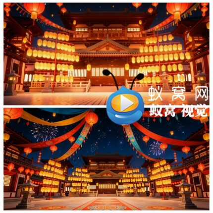 S7169 70汉唐宫殿建筑灯笼 云想霓裳 和相歌古典演出背景视频素材