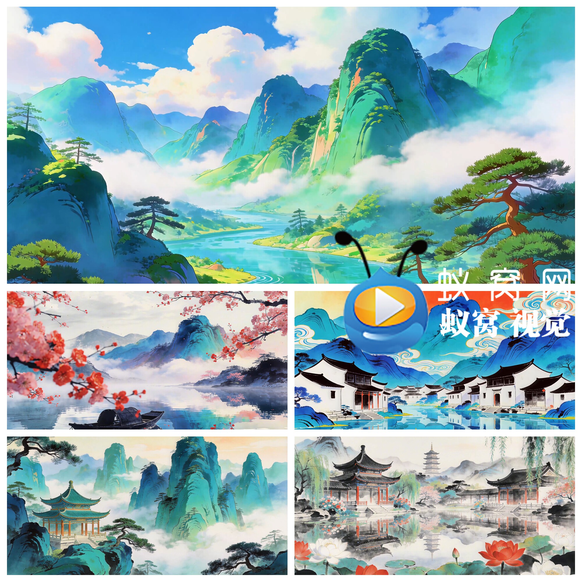 S7592中国风水墨山水 古筝古琴演奏式汉服走秀背景视频素材