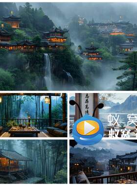 S6075《半山听雨》伴奏古风古典文艺汇演舞美LED大屏背景视频素材