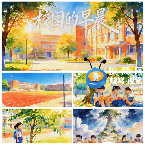 S7550《校园的早晨》和声伴唱伴奏 学校儿歌校园歌曲背景视频素材