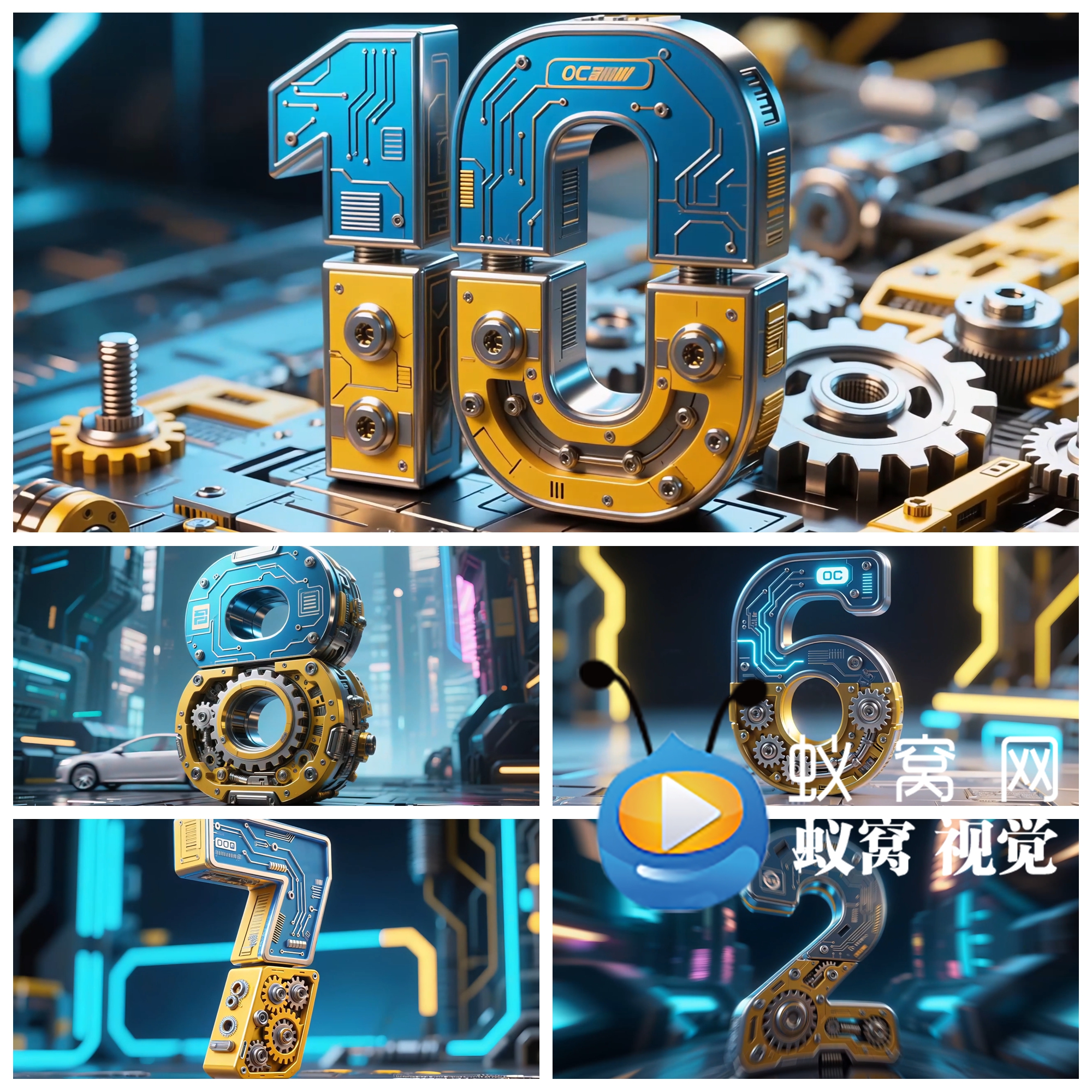 S6617 机械 齿轮10秒倒计时 金属 开场视频素材