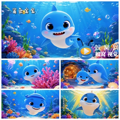 S7779《鲨鱼宝宝》 经典儿歌可爱卡通歌曲MV LED大屏背景视频素材