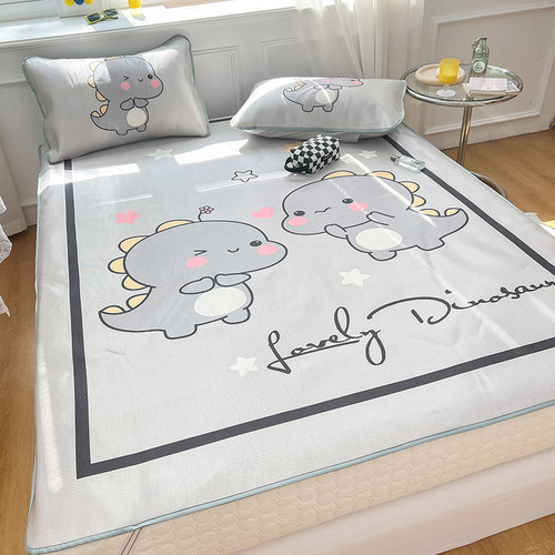 夏季冰丝凉席三件套家用可折叠水洗学生宿舍单人床卡通软席子儿童