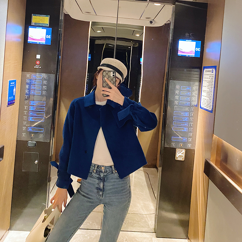 新款羊毛绒短外套手工长袖大衣