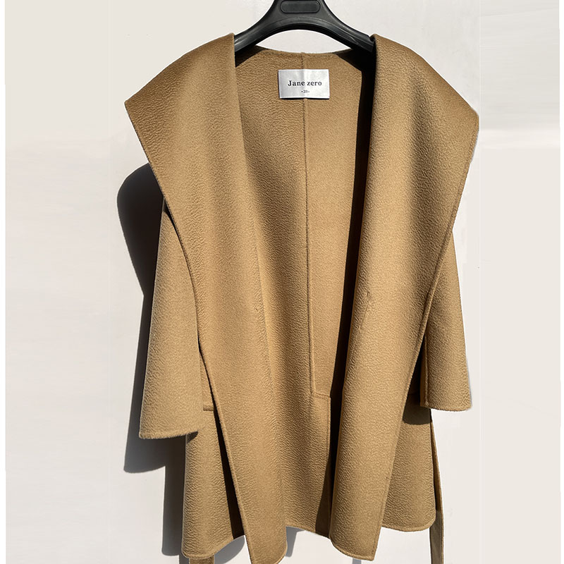 羊绒双面手工连帽大衣