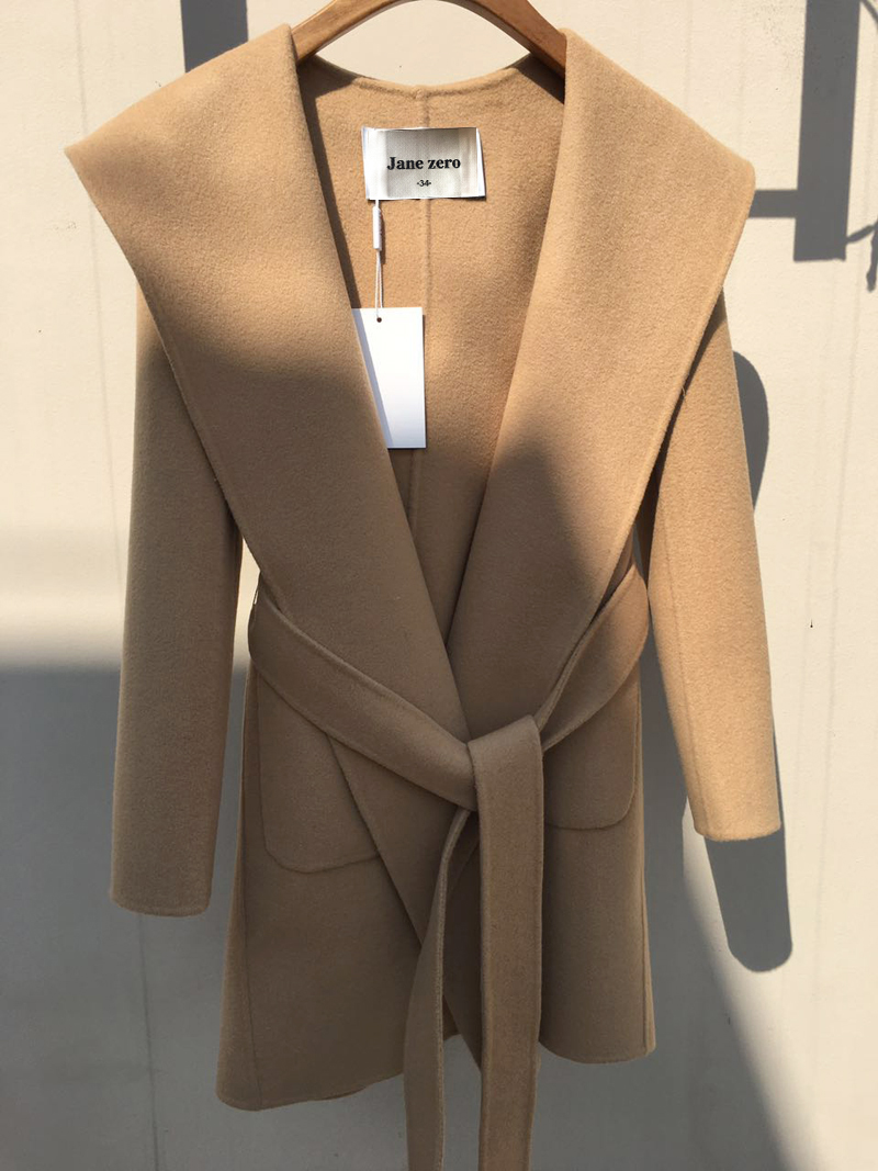 超赞双面羊绒浴袍式连帽大衣定制