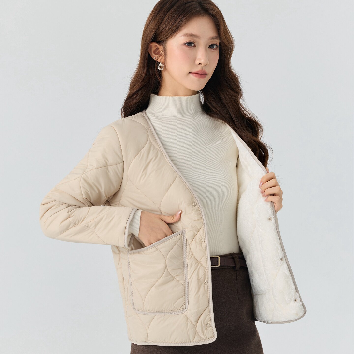 羊羔绒棉衣女短款加绒内穿冬季