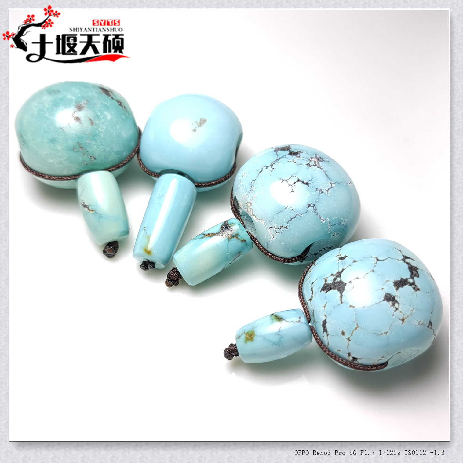 藏式分体三通佛头天然原矿无优化绿松石保真无胶无蜡菩提子配饰