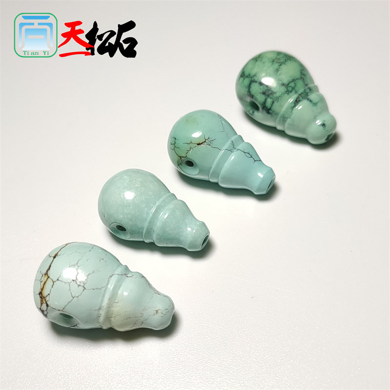 湖北原矿高瓷无优化天然绿松石一体三通佛头 星月菩提配饰精品