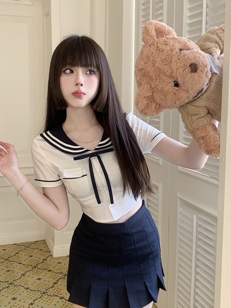 学院风百褶裙jk制服套装女夏季短袖衬衫 纯欲辣妹包臀短裙两件套