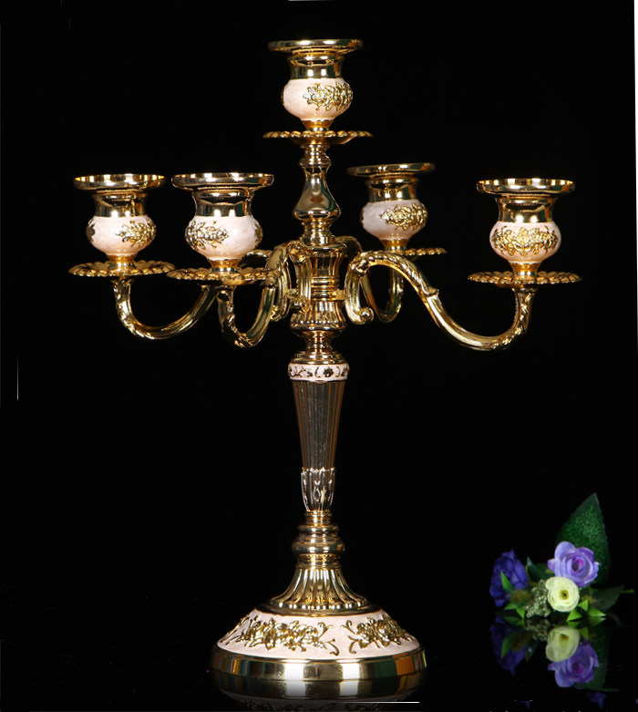 格嘉睿尔欧式复古五头合金烛台浪漫婚庆烛光晚餐蜡烛台摆件金白色