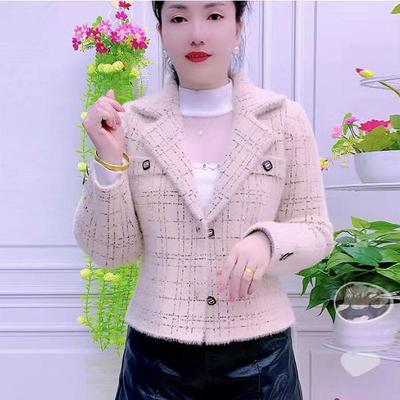 秋冬新款仿水貂毛外套女2025小个子香风时尚修身气质格子短款上衣