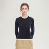 女装 圆领休闲风植绒T恤撞色拼接长袖 新款 时尚 奢定SHX 2026春季