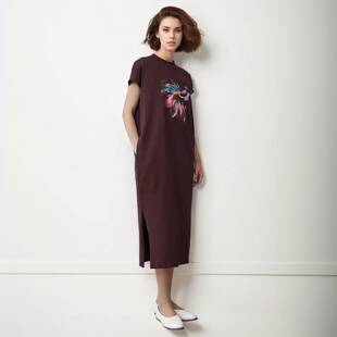 趣味印花T恤廓形刺绣洋装 2026夏新圆领连肩短袖 连衣裙 奢定SHX