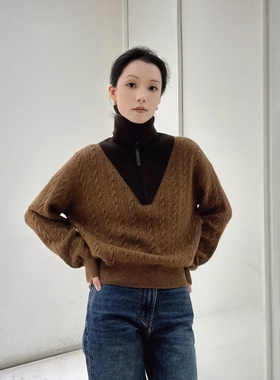 【奢定SHX】2025冬季新款设计感慵懒风海军领牦牛绒羊毛复古毛衣