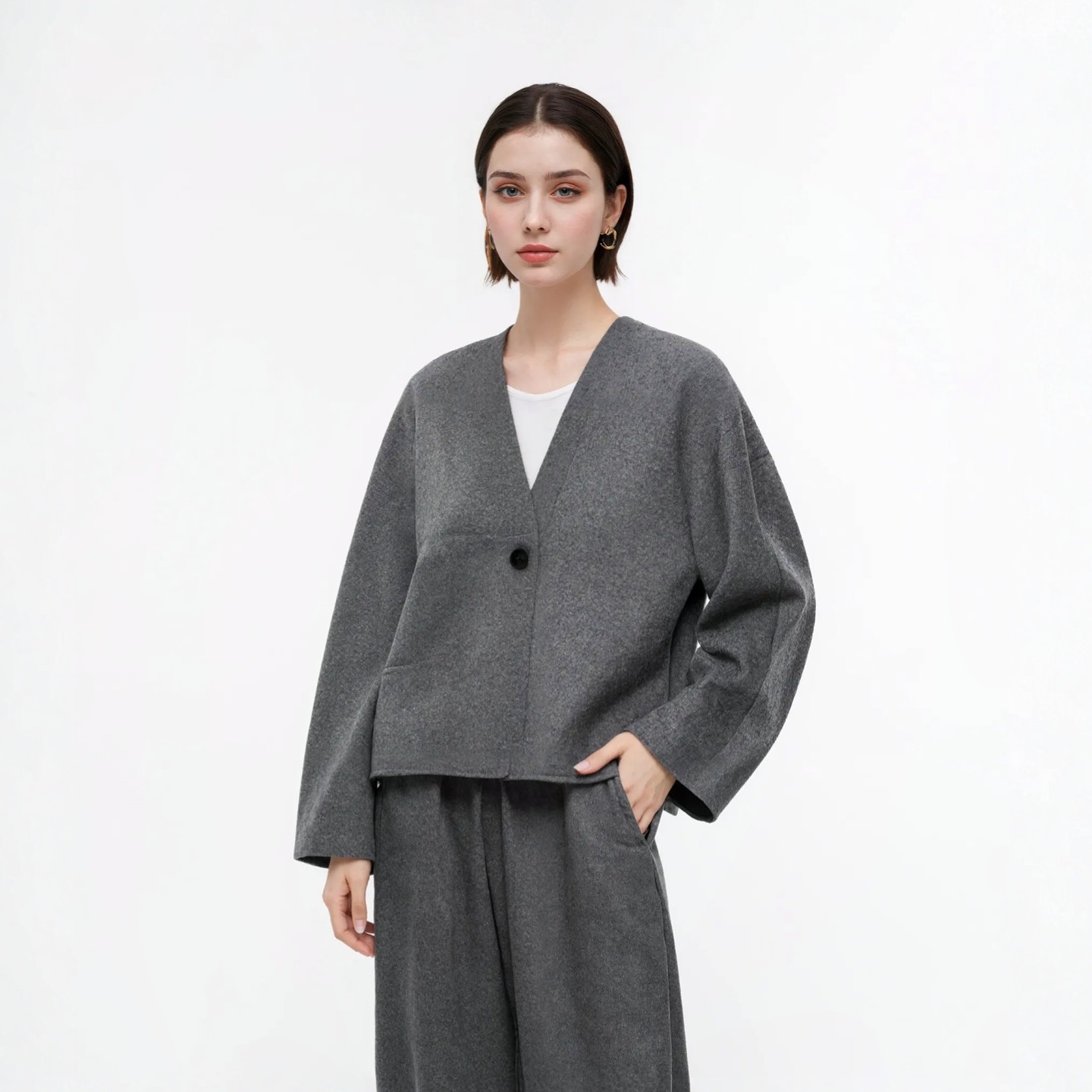 100%绵羊毛双面毛呢大衣