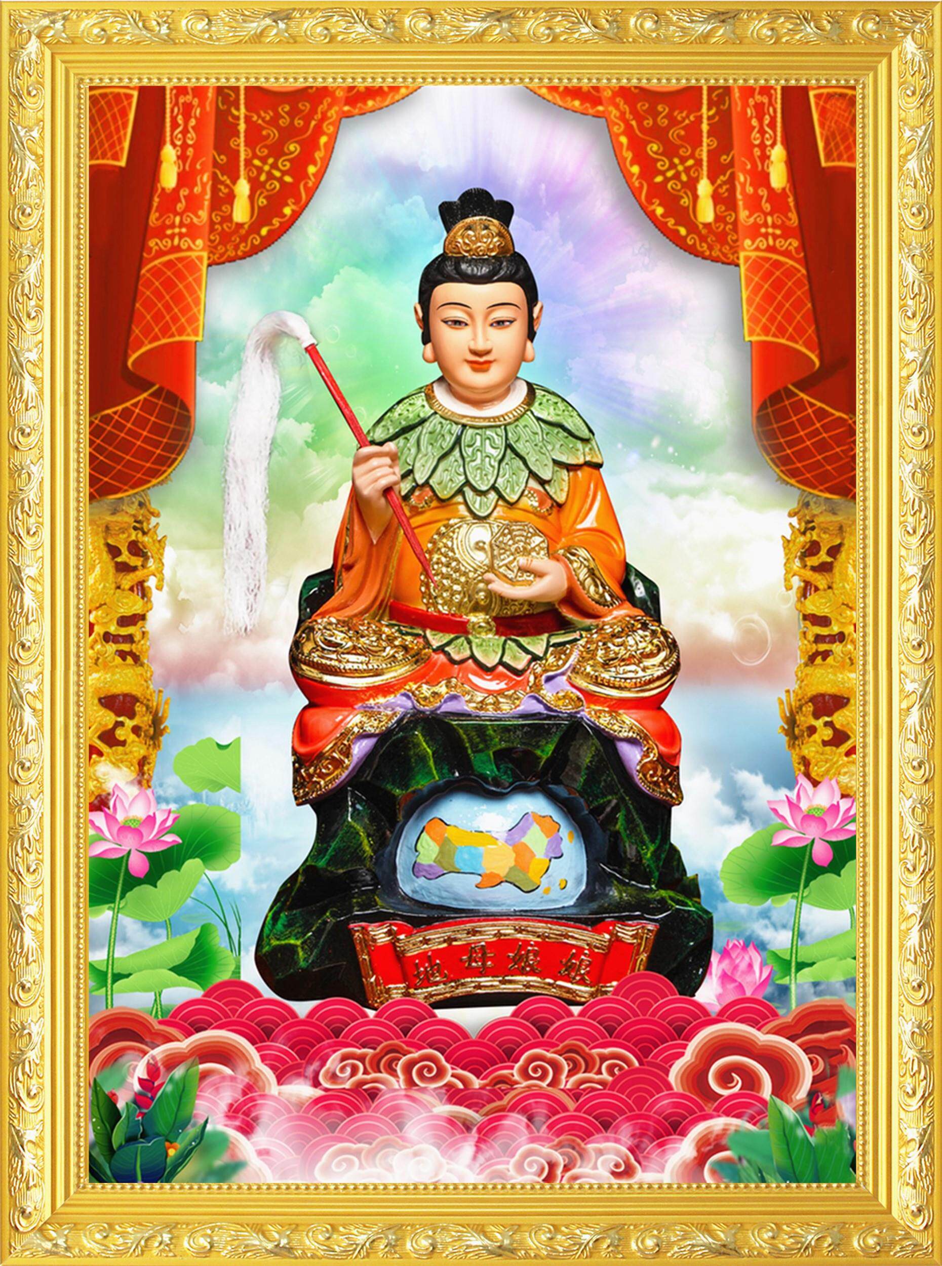 大小款地母后土娘娘地母元君画像挂像挂画贴画卷轴挂画可带实木框