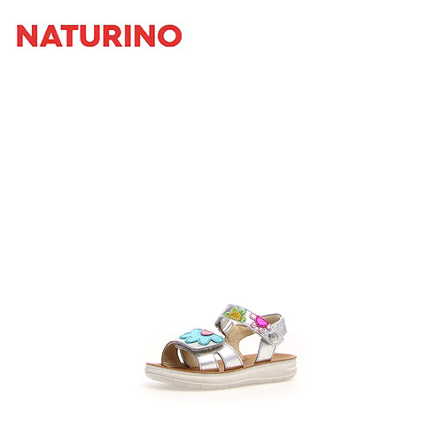 NATURINO那都乐进口夏季露趾牛皮花朵凉鞋软底防滑魔术贴女童凉鞋