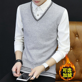 秋冬季 男加厚青年毛线衣背心 针织衫 加绒男士 毛衣马甲V领潮流无袖