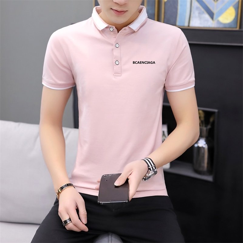 男士短袖翻领t恤夏季青少年有领带领polo衫男装学生半袖纯色体恤