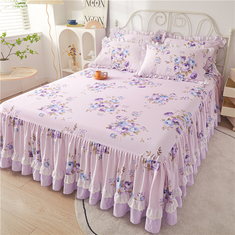 公主风纯棉床裙单件韩式花边全棉床罩少女防滑床套三件套四季通用