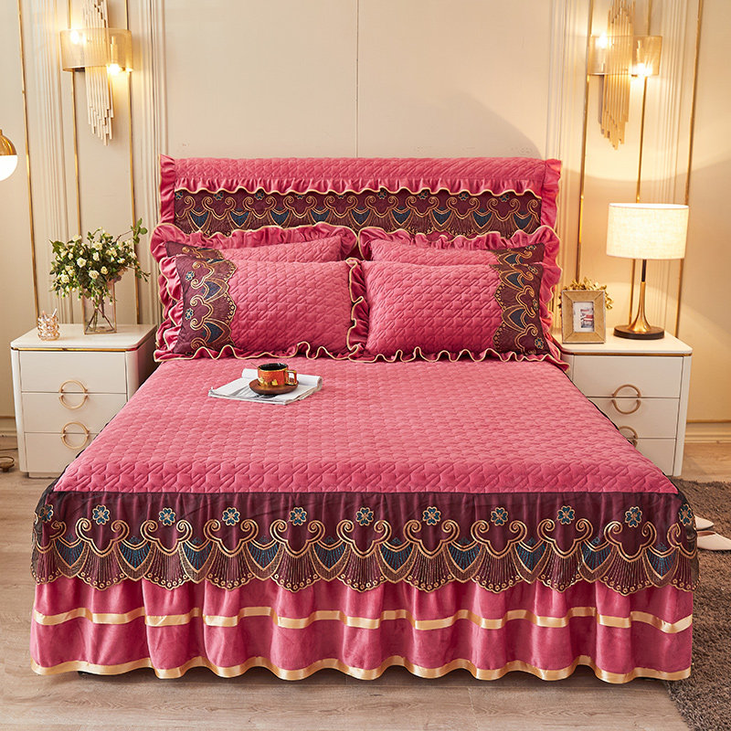 秋冬保暖水晶绒夹棉床罩单件珊瑚绒加厚床裙三件套纯色毛绒床头罩,床上用品,床裙,淘宝优惠券,粉丝福利购,淘宝优惠卷