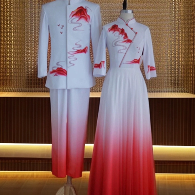 新款古典舞诗歌朗诵男女中国风合唱礼服独唱表演服装比赛男女长裙