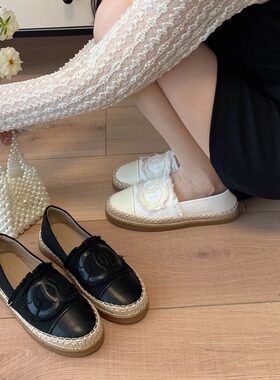 小香风拼色一脚蹬乐福鞋女大码