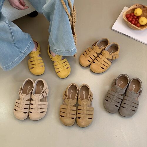 真皮厚底罗马凉鞋女一脚蹬复古