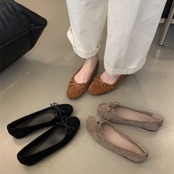 蝴蝶结小香风绒面单鞋女2025春夏季新款显白百搭软底芭蕾舞平底鞋