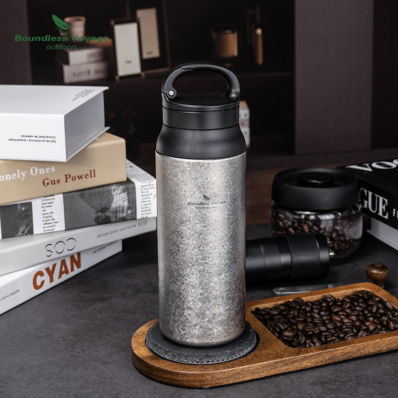 必唯纯钛保温杯带提手超轻便携保温保冷泡茶杯饮料杯咖啡杯600ml