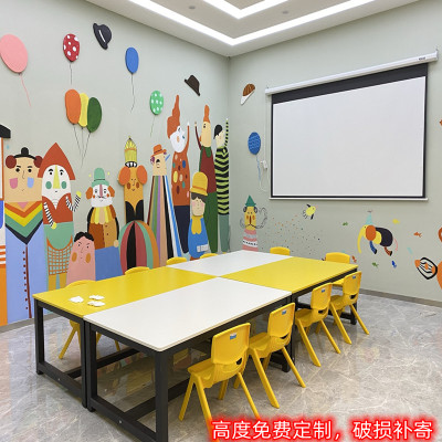 中小学生辅导培训班补习班双人美术绘画幼儿园儿童彩色课桌椅组合