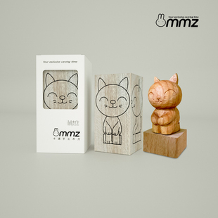 卡通手工木方解压材料包diy端坐的猫轻木椴木香樟木三种木质选择