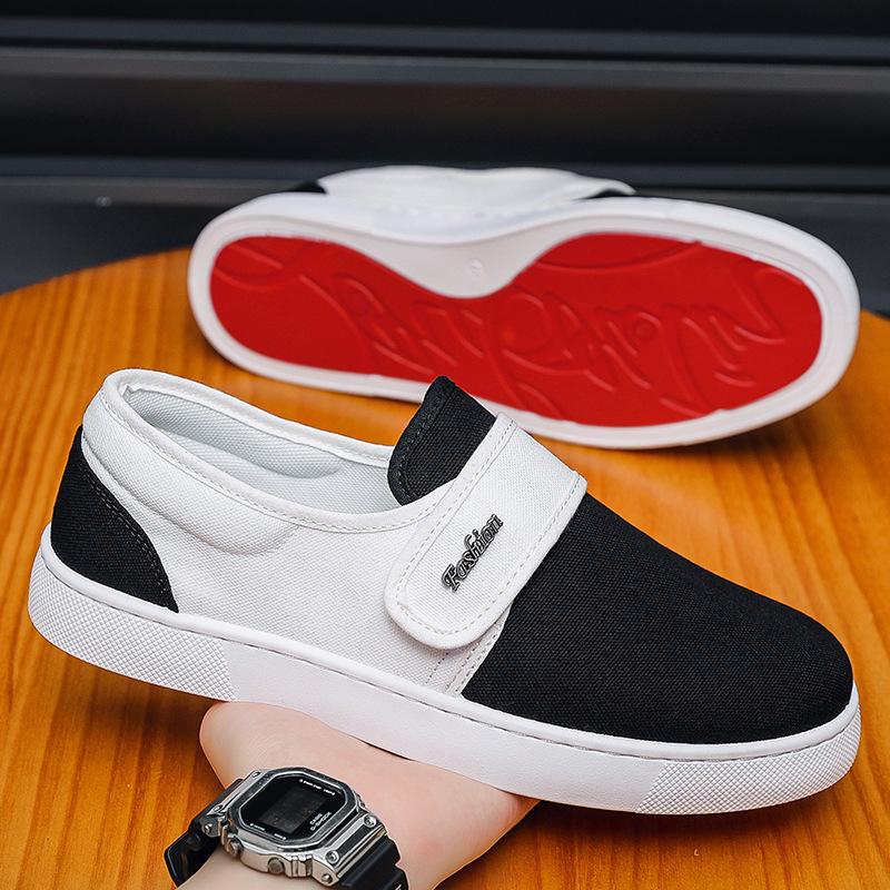 休闲运动男士港风帆布鞋时尚透气板鞋魔术贴运动鞋户外型男学生鞋