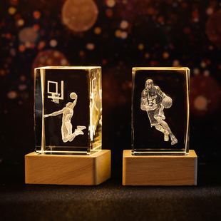 水晶篮球明星内雕水晶灯球星手办小夜灯欧文科比库里手办桌面摆件