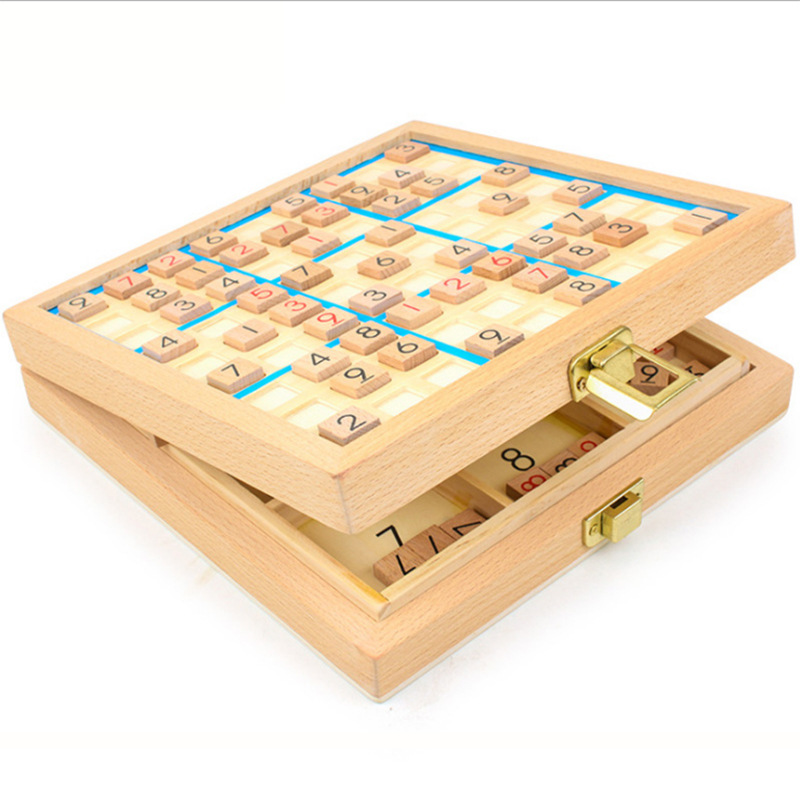 榉木制三合一数独游戏棋四六九宫格数独玩具成人智力亲子桌面玩具
