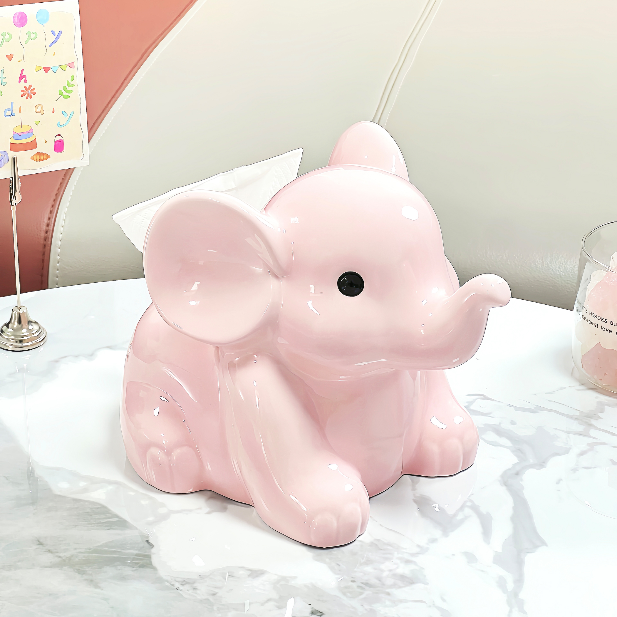 创意大象纸巾盒家用高级感桌面装饰餐巾抽纸盒摆件可爱陶瓷抽纸盒