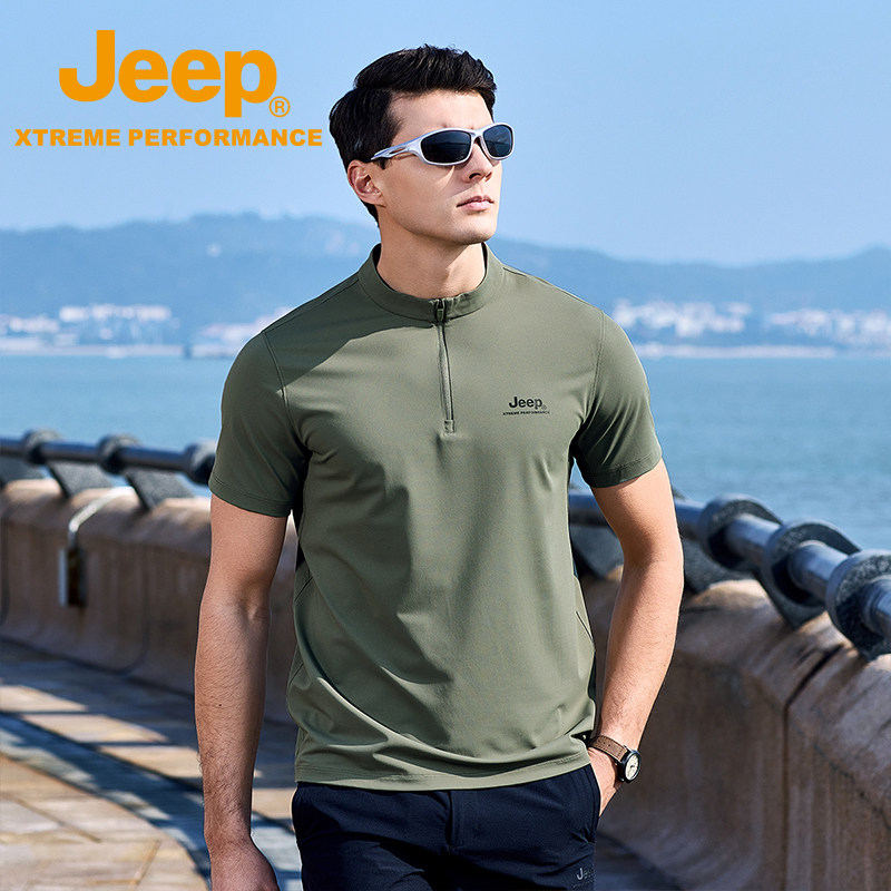 Jeep户外凉感骑行速干T恤男士春夏运动短袖透气商务休闲防晒上衣