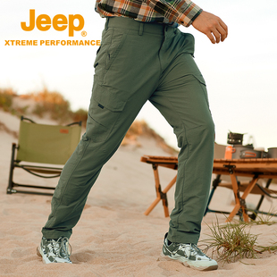 JEEP吉普秋冬加绒速干裤 进藏徒步男士长裤黑 摇粒绒休闲裤男款军