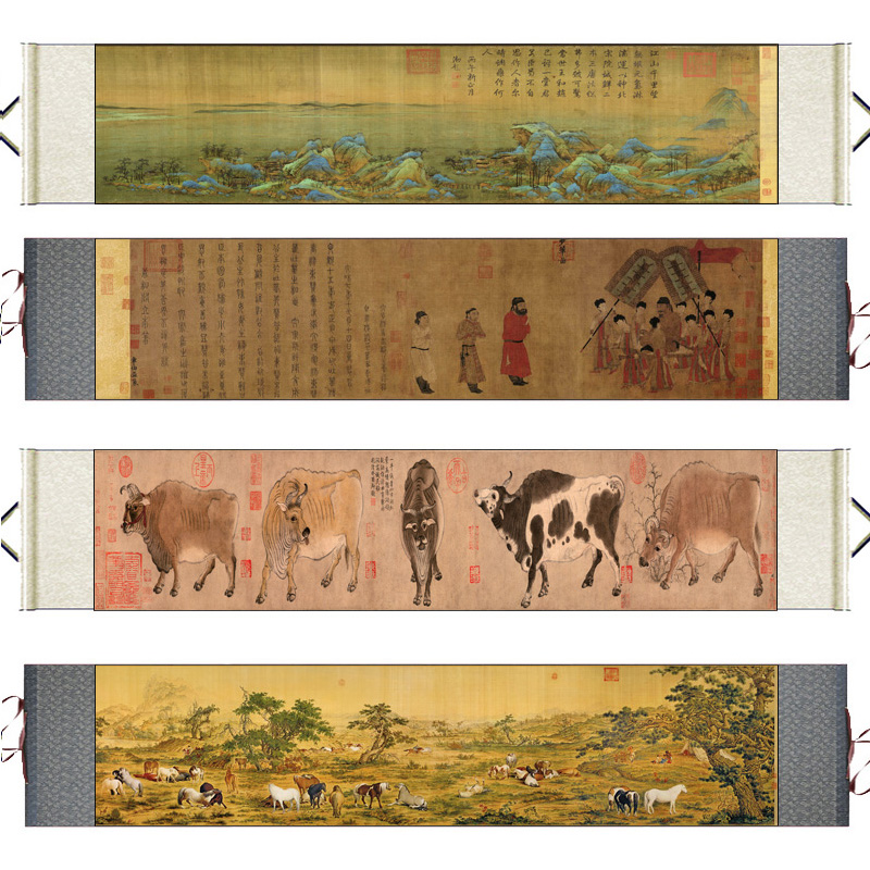 十大传世名画卷轴画局部图丝绸画绢画宣纸仿古画五牛图清明上河图