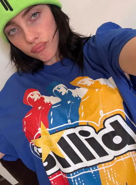 Billie Eilish官网同款Repeat蓝色短袖T恤夏季宽松圆领男女tee