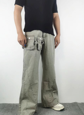 美式复古水洗做旧户外运动休闲机能工装裤男宽松直筒阔腿微喇长裤
