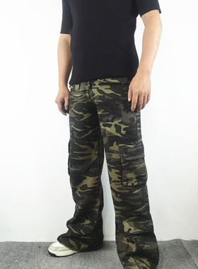 美式复古高街多口袋个性迷彩工装裤男女宽松直筒微喇休闲百搭长裤